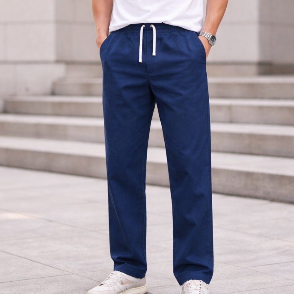 Oliver Spencer  NWOT Organic Cotton Blue Drawstring Pants Relaxed Fit
